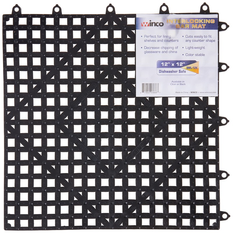 Winco Interlocking Bar Mat, 12 by 12-Inch, Dark Smoke,Black,Medium