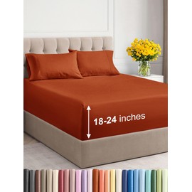 Extra Deep Twin XL Sheet Set - 4 Piece Breathable & Cooling Sheets - Hotel Luxury Bedding Set w/18-24 Inch Extra Deep Pockets - Easy Fit - Super Soft, Wrinkle Free & Comfy - Terracotta, Twin XL Size