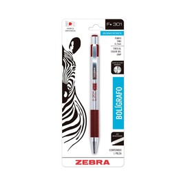 Zebra Bolígrafo Retráctil De Acero Inoxidable F-301 Punto Fino (0.7 mm) Blíster 1 Pieza Tinta Vino Cuerpo Vino.