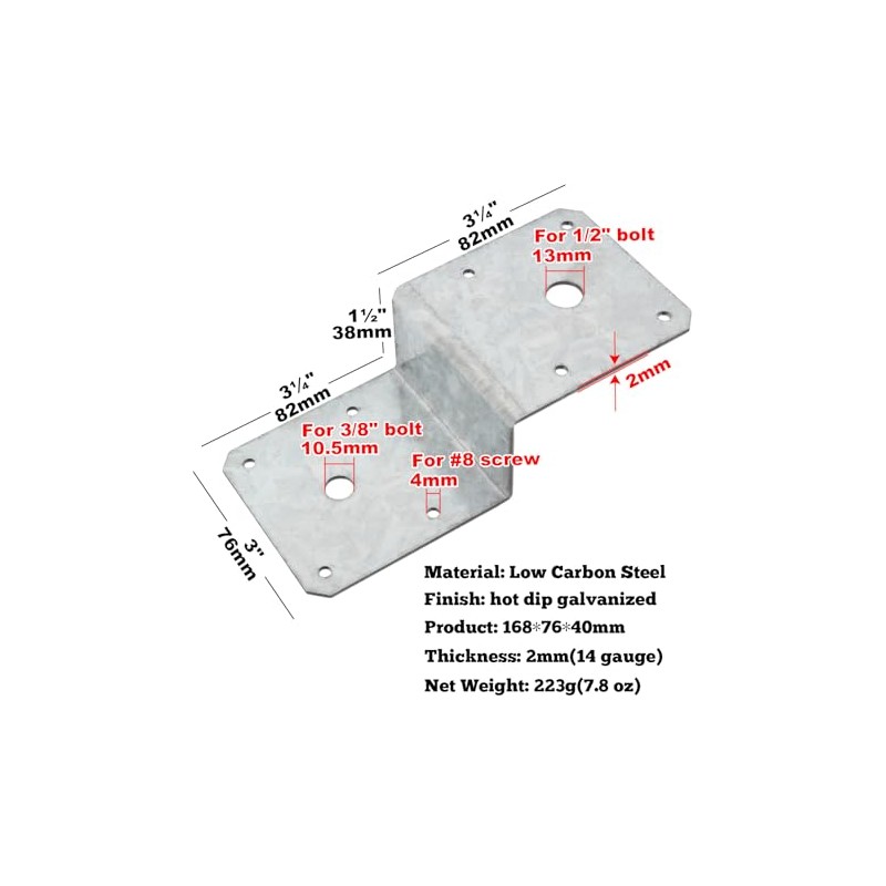 6 PCS Deck Joist Tie,Steel Z Bracket Tie Plate Fit