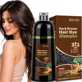 Hair Colour Dark Brown, 500 ml Dark Brown Hair Dye Shampoo 3-in-1, Hair Dye Shampoo Against Grey Hair, Instant Dye Shampoo, Hair Colour Shampoo Tint Shampoo Grey Hair Cover for Men Women