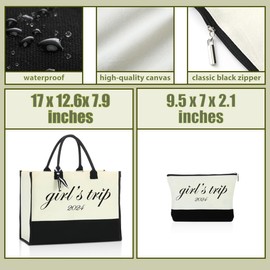 Girls Trip Gifts Favors Girls Trip 2024 Girls Weekend Gifts Friendship Bachelorette Party Birthday Graduation Makeup Bag Canvas Tote Bag Beach Bag Weekender Bags for Women Bridesmaid Sister Friend