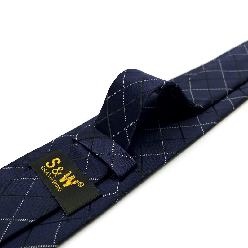 [S&W SHLAX&WING] Men's Suit Checkered Tie Set Dark Blue White
