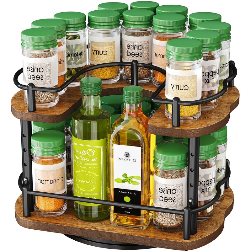 Spice Rack Organization for Cabinet - Height Adjustable Rotating Lazy
