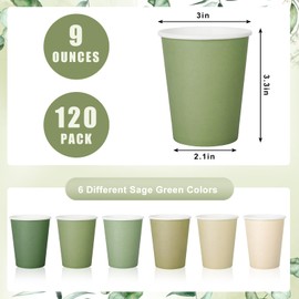 Whaline 120Pcs Sage Green Paper Cups 9oz Gradient Color Disposable Cups Milky White Green Brown Drinking Cups for Wedding Baby Shower Party Supplies