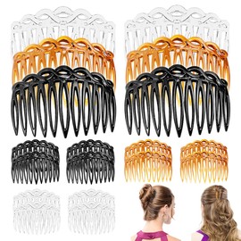 18 Pieces French Side Hair Twist Comb Set Plastic Twist Comb Hair Clip Combs Accessories with 11 Teeth for Multiple Hairstyles Girls Women (Black, Transparent, Brown)