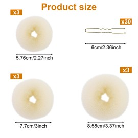 Doughnut Hair Donut Maker Set with 9 Pieces Beige Hair Bun 30 Pieces Gold U-Shape Hair Clip Hairpin Bun Aid Updo Accessories for Children Girls Women