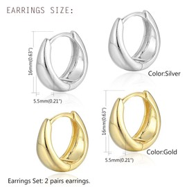 Krstudent Gold Silver Oval Earrings for Women,18K Gold Plated Earring Small Huggie Hypoallergenic Gold Earrings Set for Women Girls