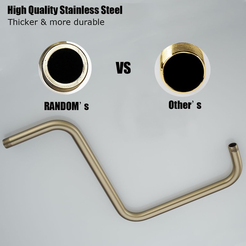 RANDOM 16 inch Brushed Gold Shower Head Riser Pipe,S Shaped