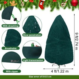 Christmas Tree Storage Bag Xmas Tree Cover Upright Tree Dust Proof Bag with Zipper & Drawstring for Xmas Tree Dust-Proof Bag Christmas Fully Decorated Artificial Trees Cover (Green,9 x 4 Feet)