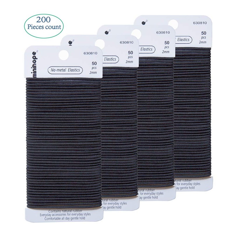 minihope Women's Hair Elastic Thick Tie, Black, 200 Count (Pack