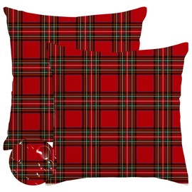 RABUSOFA Christmas Pillow Covers 18x18 Inch Set of 2 Indoor Outdoor Waterproof Scottish Tartan Plaid Classic Throw Decorative Cushion Cases for Christmas Decor Decorations for Home Couch Patio