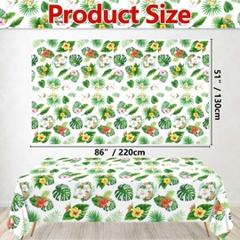 Hegbolke 4 Pack Hawaiian Luau Tablecloths for Party Decorations, Palm Leaf Table Covers Rectangular Aloha Tropical Leaf Tablecloths for Summer Beach Kids Birthday Cocktail Party Supplies, 51 x 86 in