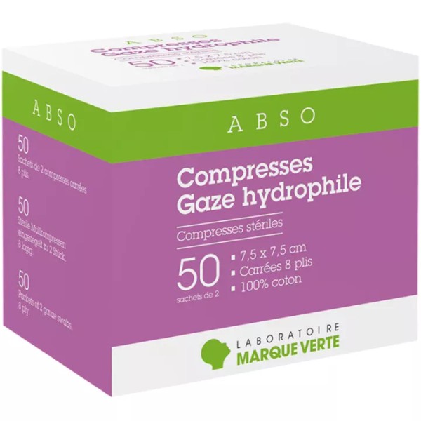 Marque Verte Abso Hydrophilic Sterile Gauze Swabs Green Label, box