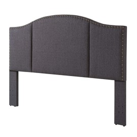 24KF Middle Century Dark Gray Upholstered Foldable Headboard with Antique Brass Nail Heads Trim King/California King headboard-60232-Dark Gray
