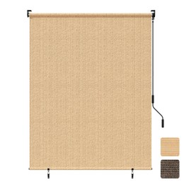Grandekor Outdoor Roller Shade,8' W x 8' H,Patio Roll Up Shade Cordless,Outdoor Privacy Screen with 220GSM HDPE Aluminum,Wand Operation,Exterior Roller Shade Cloth for Porch Gazebo Backyard,Khaki