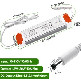 120W Dimmable LED Driver AIBOO Transformer 120V AC to 12V DC Power Supply with Removable AC Cord Compatible with Dimmer Switch for LED Strip Lights LED Module LED Neon Sign