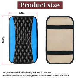 Car Center Console Cushion Pad, Universal Leather Waterproof Armrest Seat Box Cover Protector,Comfortable Car Decor Accessories Fit for Most Cars, Vehicles, SUVs (Blue)
