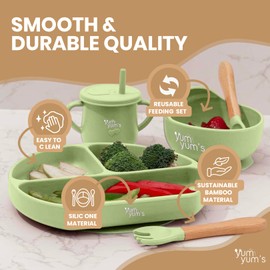 Yum Yum's Baby Weaning Set – Includes Toddler Water Bottle, Suction Cups, Suction Bowl, Spoon, Fork, Baby Plate & More - Ideal Baby Feeding Set & Baby Gifts & Present - 10 Pieces - Mint Green