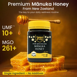 Yobees Honey Raw and unpasteurized New Zealand Manuka Honey Organic | MGO 261+ / Certified UMF 10+ | 17.6oz