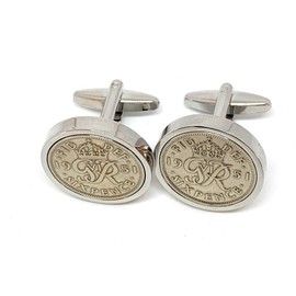 Premium 1951 Lucky sixpence cufflinks for a 74th Birthday cufflinks