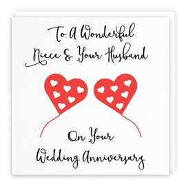 Hunts England - Niece And Your Husband Anniversary Card - To A Wonderful Niece & Your Husband - On Your Wedding Anniversary - Love Heart Collection