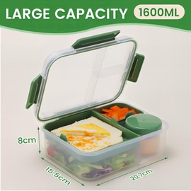Bugucat Bento Box 1600ML,Lunchbox Salad Lunch Container to Go with Compartment Tray,Bento Lunch Box Salad Bowl with Dressing Container,Meal Prep to Go Containers for Food Fruit Snack Sandwich,Green