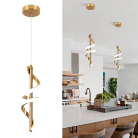 Vloitgol Spiral Led Pendant Light Fixtures, 5500K Gold Modern Led Pendant Light Kitchen Island, Adjustable Height Kitchen Island Lights Fixtures for Dining Room Bedroom Sink