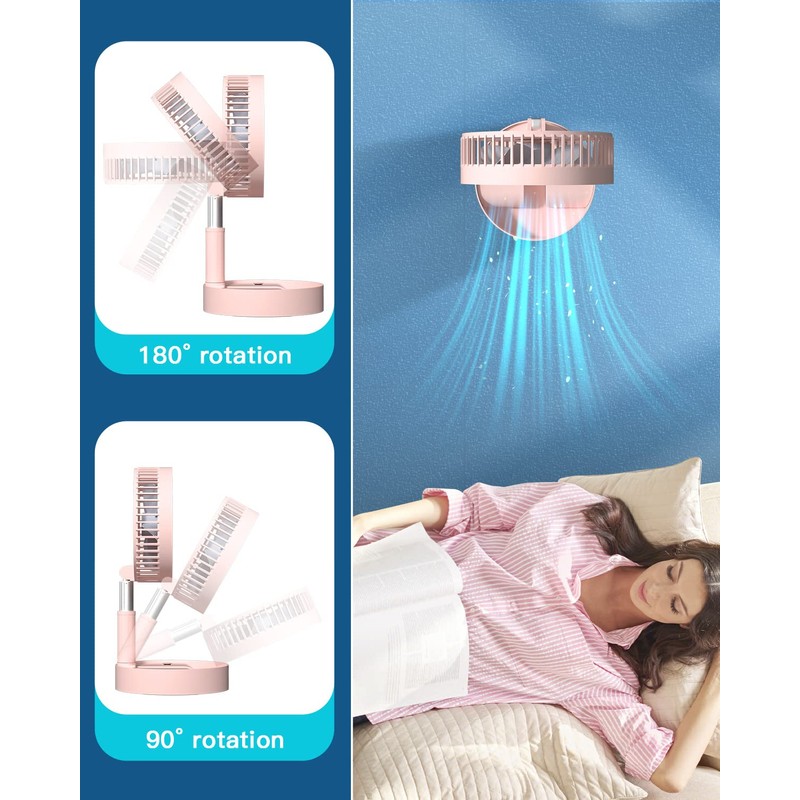 AICase Stand Fan,Folding Portable Telescopic Floor/USB Desk Fan with 10800mAh