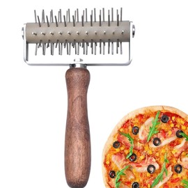 Roller Docker with Spikes, Stainless Steel Pizza Roller with Spikes, Stainless Steel Wooden Handle Pizza Needle Roller, Pizza Dough Docker, Pizza Dough Docker, Pastry Roller, Rolling Roller with