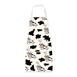 ENSIANTH Cow Apron for Men Women Milk Cow Gifts Cow Print Apron with Pockets Ranch Cow Kitchen Baking Chef Gardening Apron (Cow Apron)