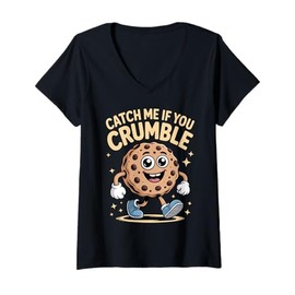 Womens Catch Me If You Crumble Cookie Lover Humor Cute Cookie Kids V-Neck T-Shirt
