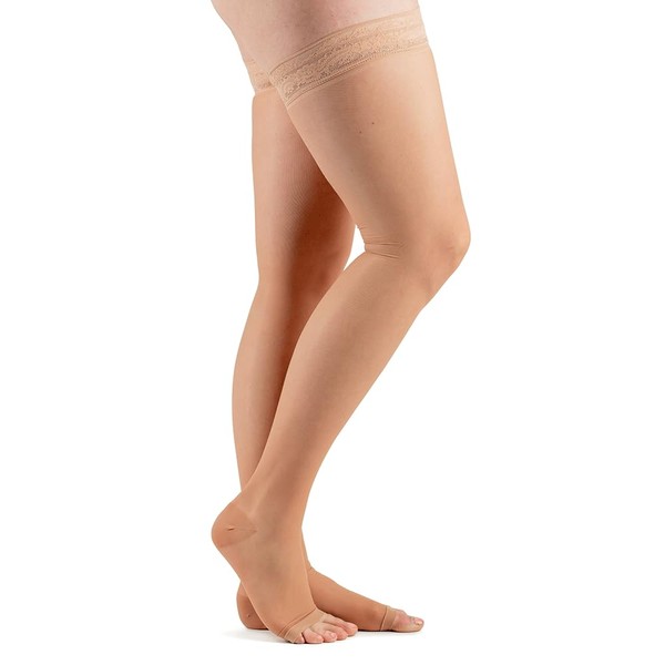 Actifi Women's Sheer 20-30 mmHg Compression Stockings, Thigh High, Open Toe, Firm Support