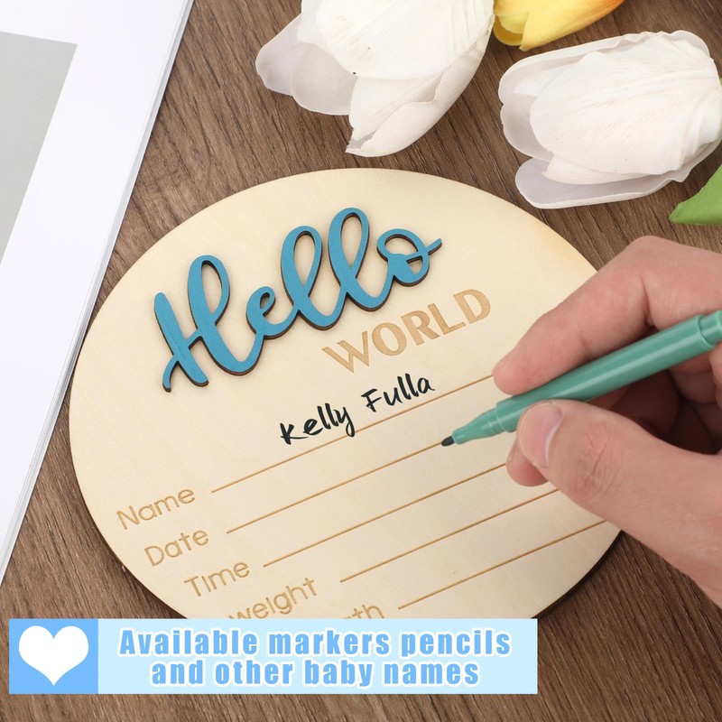 Apausvcm Baby Announcement Sign, 5.9 Inch Hello World Newborn Welcome