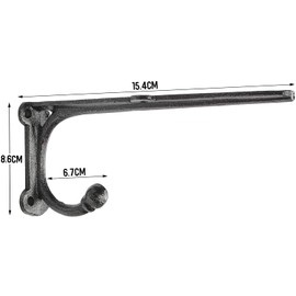 ChasBete Rustic Shelf Brackets & Supports, Black Shelf Bracket with Hook, Cast Iron Wall Shelf Brackets, Heavy Duty Brackets for Wood Shelves, 6 Inch 2 Pack