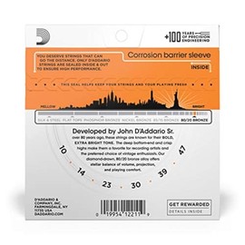 D'Addario | 80/20 Bronze | Cuerdas para Guitarra Acústica | Calibre Extra Ligero, 10-47 | 6 Cuerdas | Bronce 80/20 | EJ10