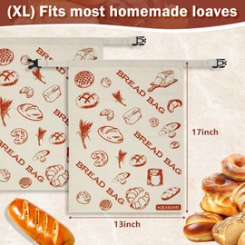 Reusable Beeswax Bread Bags for Homemade Bread, 2 Pack XL 17x13 Inch – Natural Cotton Linen Sourdough Storage Bags-Only One Bag Had Zipper