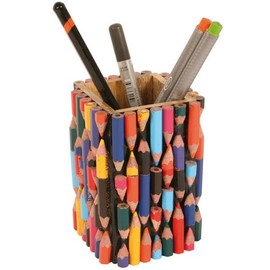Buzz Wooden PENCIL/PEN POT/TUB/DESK TIDY with Recycled Coloured Pencil Crayon Stubs