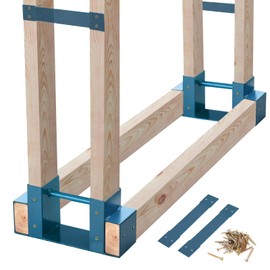 MOFEEZ Outdoor Firewood Log Storage Rack 2x4 Bracket Kit, Fireplace Wood Storage Holder, Adjustable to Any Length - Dark Blue, Two Bases