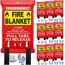 JJ CARE Fire Blanket – 10 Packs with Hooks and Gloves – Emergency Fire Blanket for Home & Kitchen, High Heat Resistant Fire Suppression Blankets for Home Safety, Kitchen, and Camping