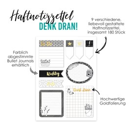 Papierdrachen Bullet Journal Sticky Notes – Black and White – 9 Different Pads of Sticky Notes, Sticky Notes, To Do Weekly Overview, Many Useful Notes for Your Notebook – Set of 2