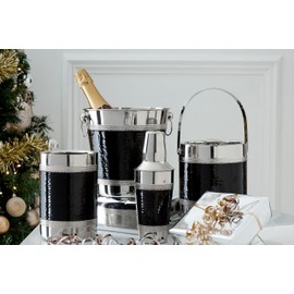 Premier Housewares Champagne Bucket with Hammered Black Band - Stainless Steel