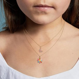 EVER FAITH Layered Enamel Butterfly Necklace with Dainty Pendant for Girls, Crystal