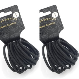 New 2 Sets of 12 Black Thick Snag Free Endless Hair Elastics Bobbles Hair Bands