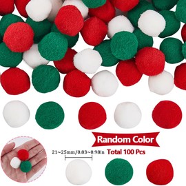 SUNNYCLUE Pack of 100 Christmas Pompoms 25 mm for Crafts Pom Pom Balls Soft Plush Balls Fluffy Christmas Pompoms White Red Green Pompoms for DIY Craft Projects Hobby Supplies Holiday