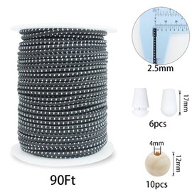 ZHFMLY 2.5mm Thick Elastic Cord for Sewing 90ft Black & White Bungee Shock Kayak Tie Down Straps Tent Elastic Cord Replacement Heavy Stretchy Rope for Crafts-Pants-Clothing-Outdoor Supplies