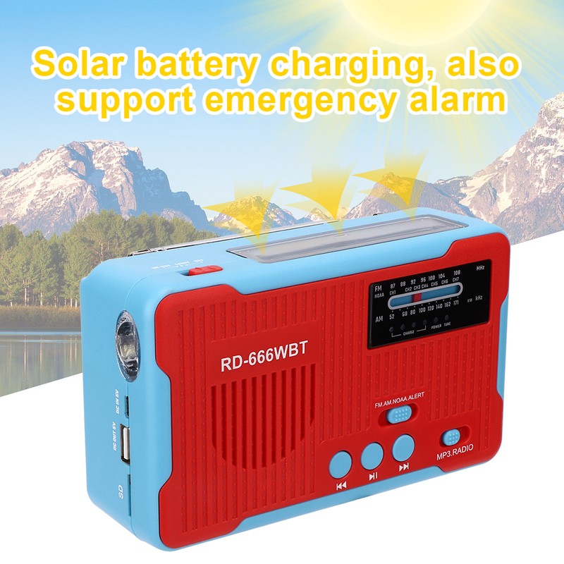 RD-666WBT Portable Solar Powered Emergency Hand Crank AM FM Radio
