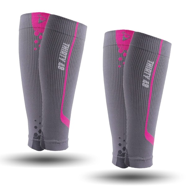 Thirty48 Graduated Calf Compression Sleeves 15-20 OR 20-30 mmHg | Maximize Fast Recovery by Increasing Oxygen to Muscles (Large, [2 Pairs] Fluorescent Pink)