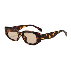 YAMEIZE Retro Rectangle Hexagonal Sunglasses for Women Men Vintage Oval Cat Eye Narrow Sunglasses 90s UV400 (Tortoise Shell Brown)