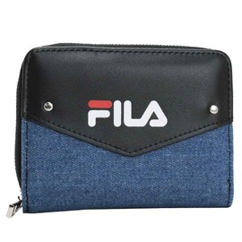 Fila FIS-0633 Wallet with Round Zipper, Denim Letter, Men's, Women's, Black, Black